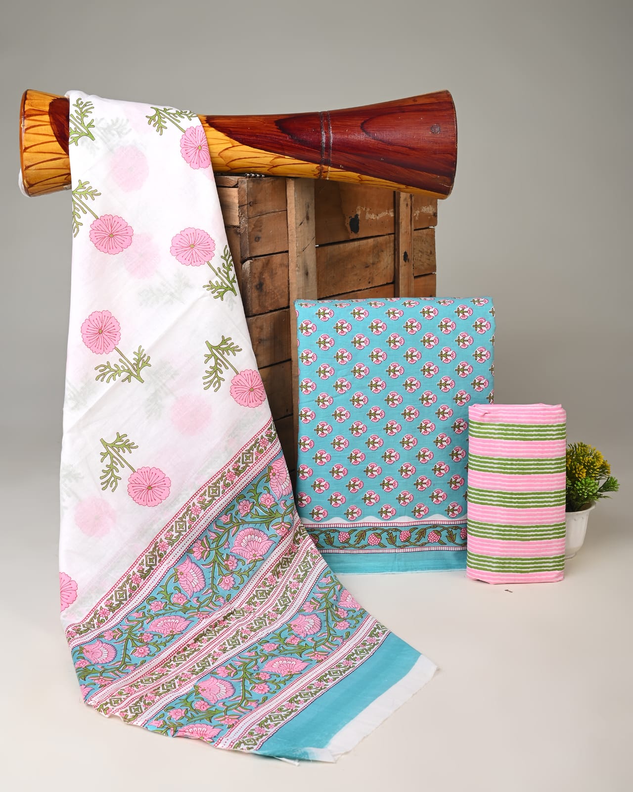 Pure cotton mulmul dress material wholesale in light blue white, handblock printed dress material for boutique, designer & bulk buyers – Fabtexs